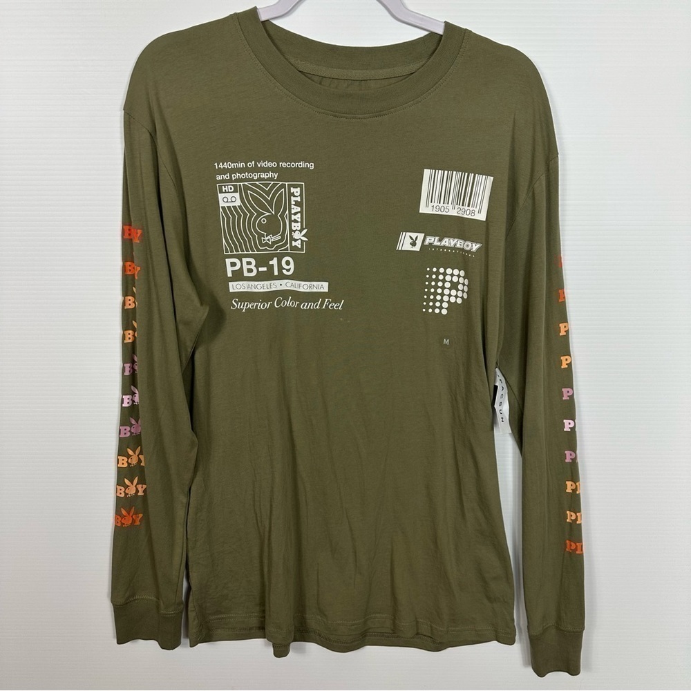 Playboy x Pacsun Men T Shirt Long Sleeve Sz M Green Crewneck NWT